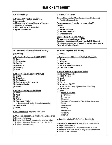 emt pharmacology cheat sheet